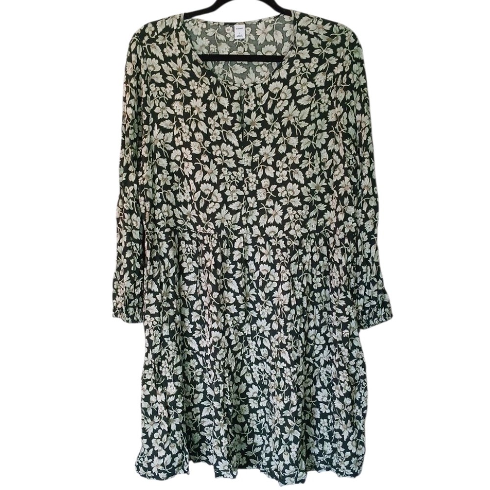 Old Navy NWOT Dark Green Floral Boho Tiered Mini Dress Casual Size Large